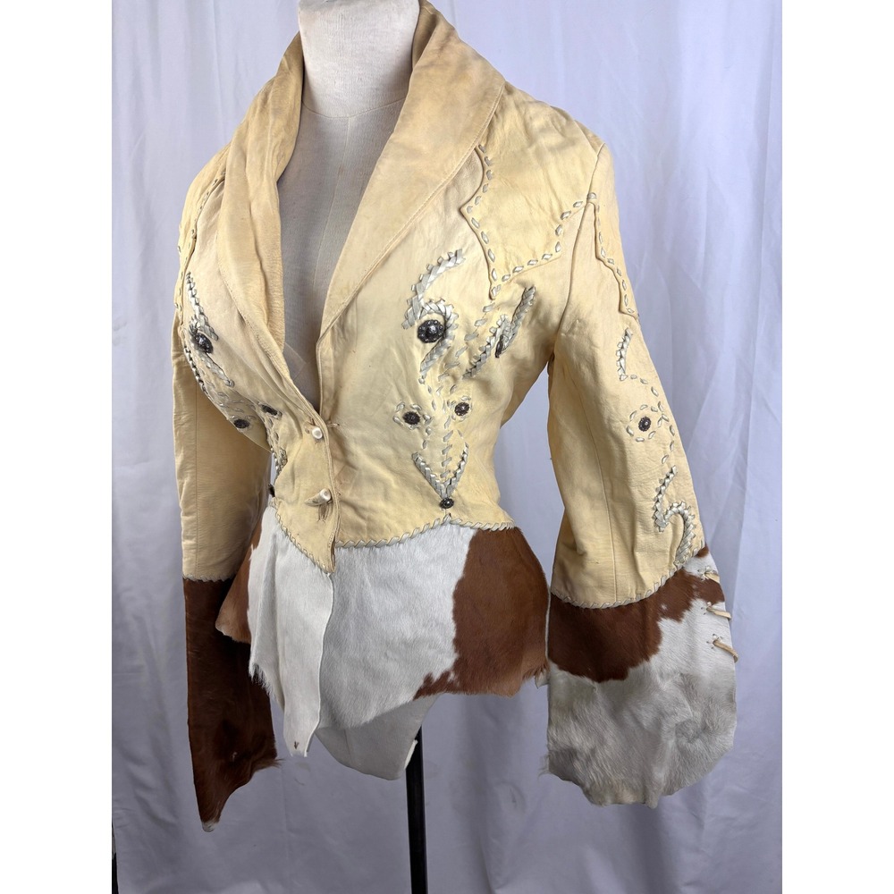 Vtg Michelle Julene Couture Leather Jacket Cowhide Western Beaded Whipstitch S - Picture 8 of 16